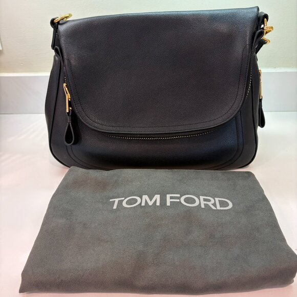 Retired  Tom Ford Jennifer Large Double Zip Shoulder Bag Black Grained Leather - Picture 5 of 16